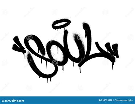 Sprayed Soul Font Graffiti with Overspray in Black Over White. Vector ...