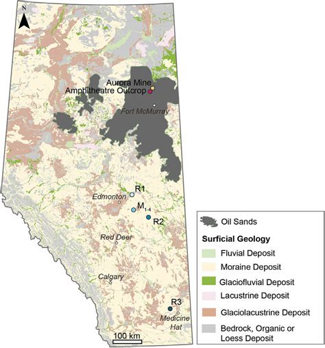 Map of Alberta Oil Sands deposits and surficial sediment sampling ...