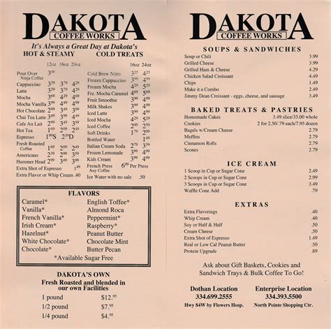 Menu - Dakota Coffee Works