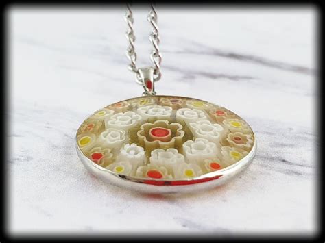 Murano Necklace Murano Glass Pendant Red Flowers Yellow - Etsy