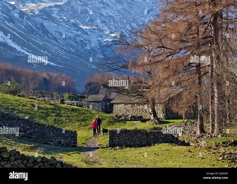 Stool End farm Great Langdale valley head in winter Lake District ...