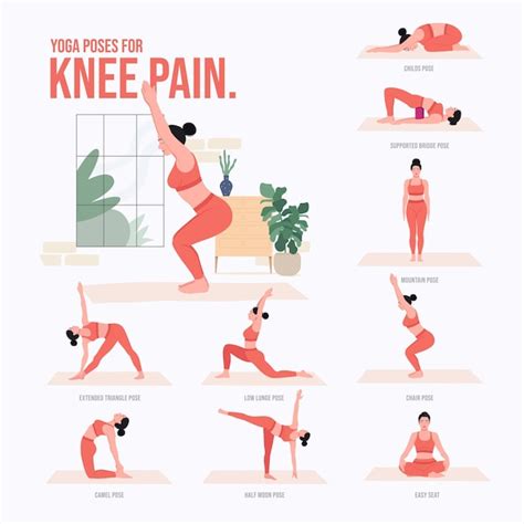 Premium Vector | Yoga poses for knee pain young woman practicing yoga ...