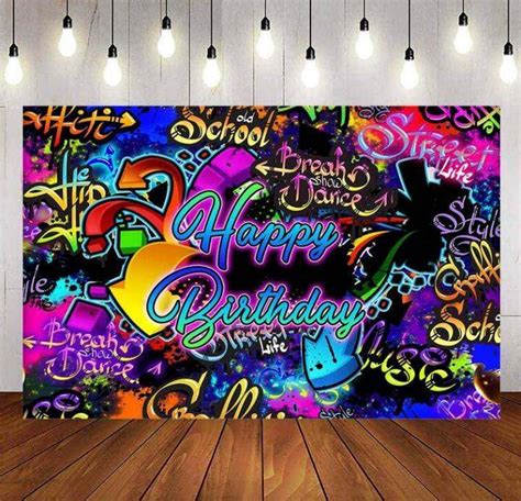 Neon Graffiti Birthday Backdrop Retro Hip Hop Background Party ...