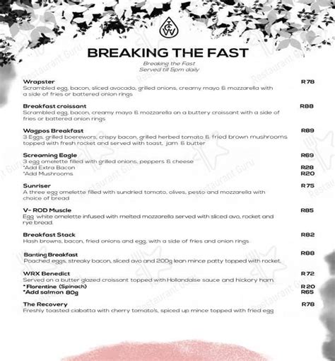 Menu at Industrial Coffee Works restaurant, Centurion