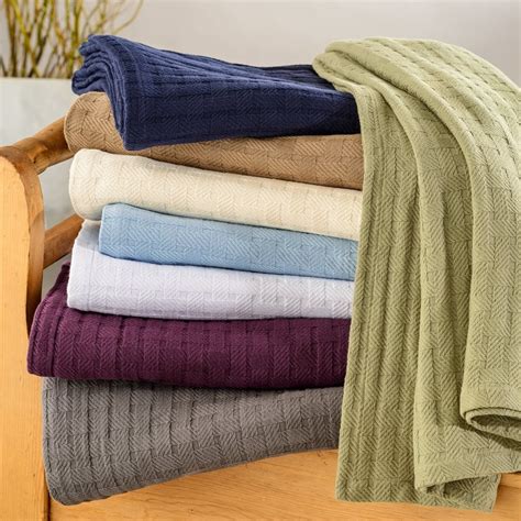 Basket Weave All-Season 100% Cotton Thermal Woven Blanket Ivory / Full ...