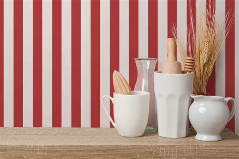 Red and white striped Wallpaper - Peel and Stick or Non-Pasted