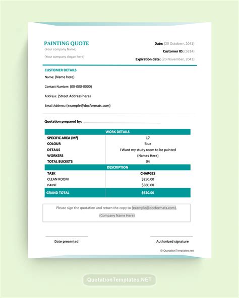 Painting Service Quote Template - SGRN – Quote Templates