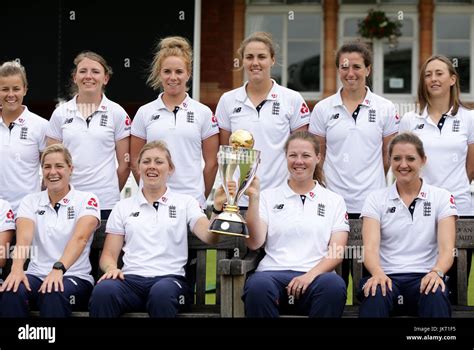 The England women cricket team pose with the World Cup trophy during a ...