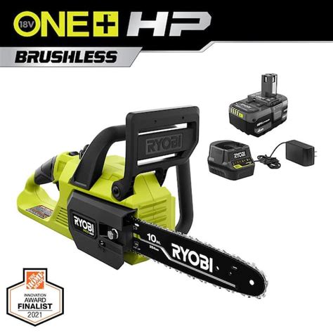 RYOBI ONE+ HP 18V Brushless 10 in. Battery Chainsaw with 4.0 Ah Battery ...