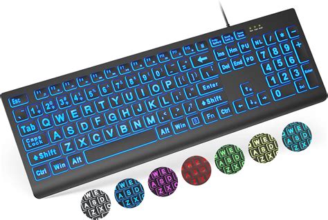 Amazon.com: SABLUTE Large Print Backlit Keyboard, Wired USB Lighted ...