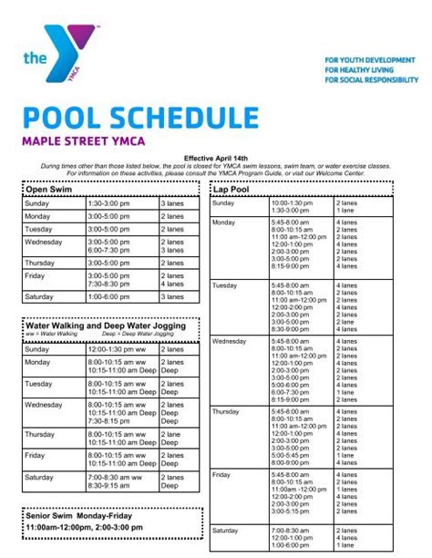 POOL SCHEDULE - Maple Street YMCA