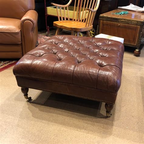 Southwood Brown Leather Tufted Ottoman | Chairish