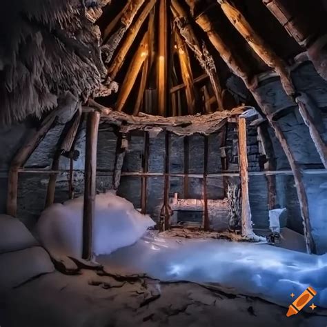 Interior of a cozy viking house made of ice and snow on Craiyon