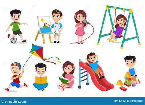 Activities For Kids - Line Design Style Icons Set Cartoon Vector ...