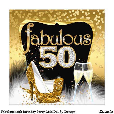 Fabulous 50th Birthday Party Gold Diamond Glitter Invitation | Zazzle ...