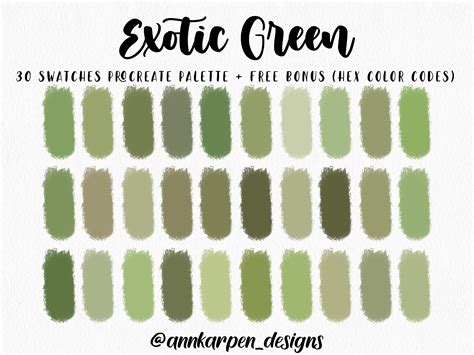 Green Meadow Procreate Palette, 30 HEX Color Codes, Instant Digital ...