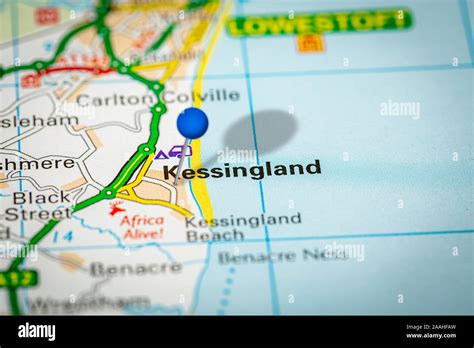 Blue Map Pin on Paper Map Showing Kessingland Stock Photo - Alamy