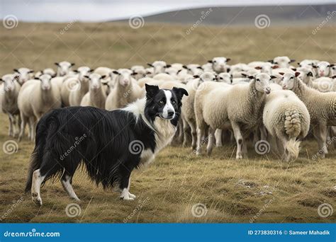 A Playful and Energetic Border Collie Herding Sheep - this Border ...