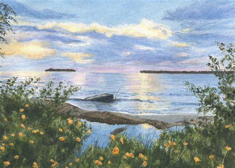 Lake Huron painting sunset painting watercolor lake sunset print framed ...