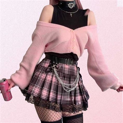 Pink Plaid Pleated Pastel Goth Lace Skirt | Goth Aesthetic Shop