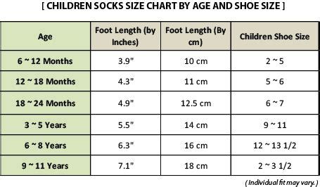 Sock Size Chart Kids