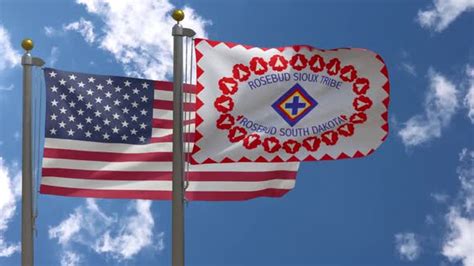 Usa Flag Vs Rosebud Sioux Tribe Flag Native American Flag On Flagpole ...