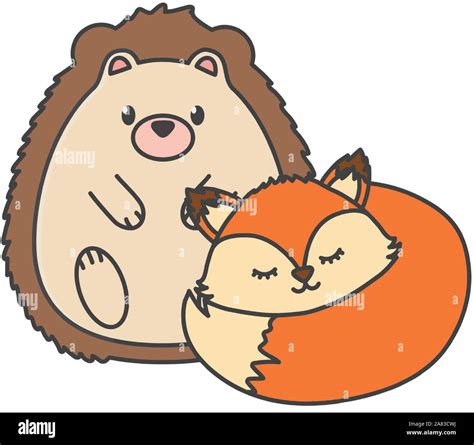 cute hedgehog and sleeping fox autumn on white background vector ...