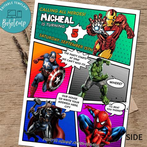 Calling All Avengers Comic Birthday Party Invitation Printable ...