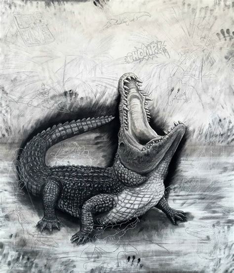 The Nile Crocodile Drawing by Tom Van Herrewege | Saatchi Art