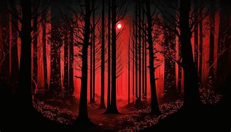 Premium Photo | Evil forest red lighting dark.