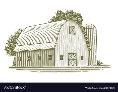 Woodcut round roof barn Royalty Free Vector Image