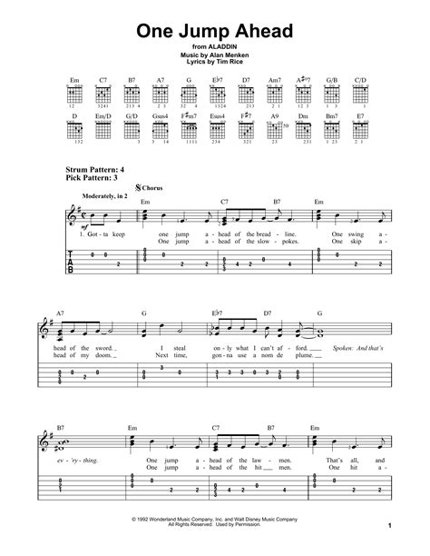 One Jump Ahead (from Aladdin) by Alan Menken - Easy Guitar Tab - Guitar ...