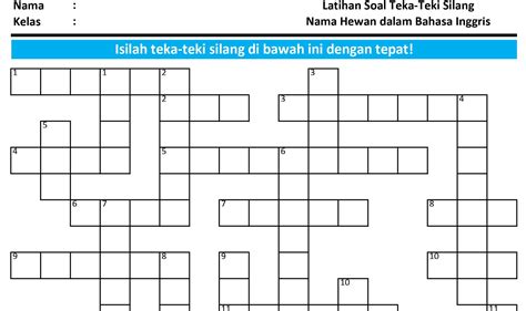 Teka-Teki Silang Nama Hewan Bahasa Inggris – Bimbel Brilian