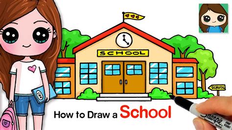 How to Draw a School Easy - YouTube