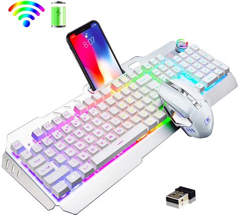 Wireless Gaming Keyboard and Mouse Combo, Rainbow LED Backlit ...