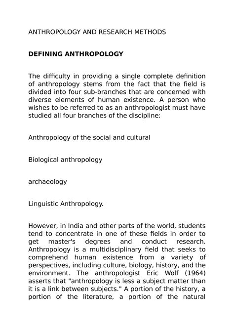 Anthropology AND Research Methods - AMU - Studocu