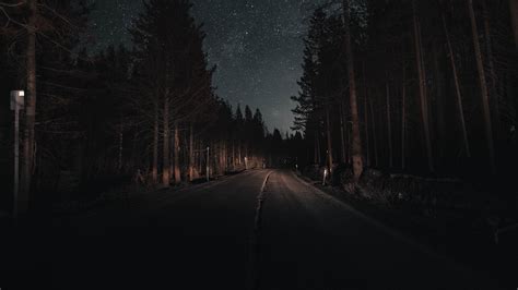 4K Road Forest Night Wallpaper - [3840x2160]