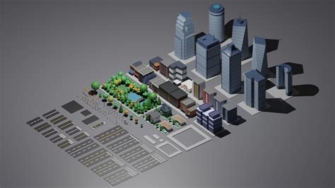 game-ready Simple City Low-poly 3D asset buildings