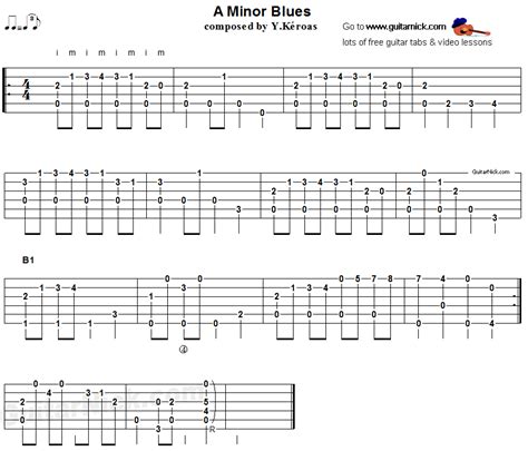 A MINOR BLUES: Fingerstyle Guitar Tab - GuitarNick.com