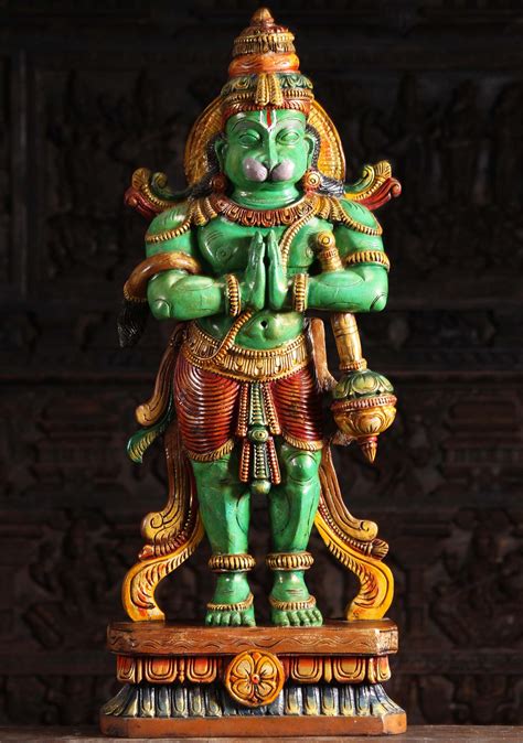 SOLD Wood Namaste Hanuman Statue Holding Club 37" | Hanuman, Gods and ...