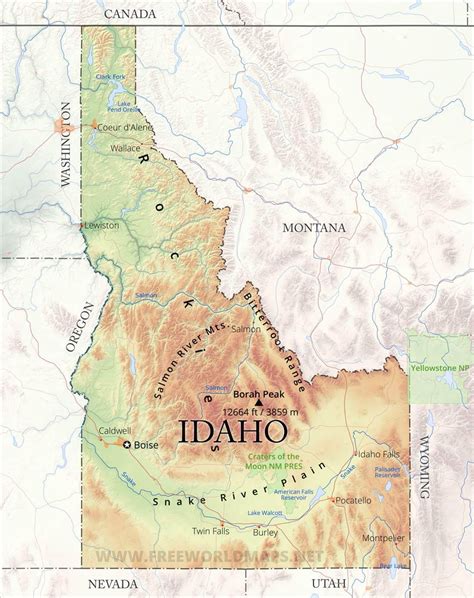 Physical map of Idaho