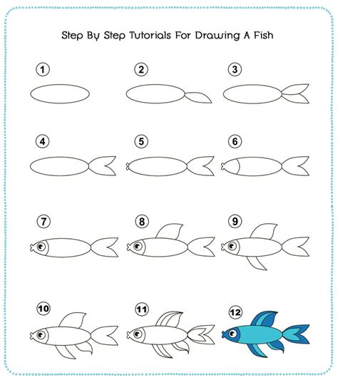 How To Draw A Fish Outline Step By Step Fish Outline Drawing For Kids ...