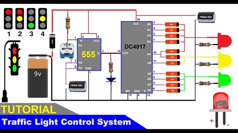 Traffic Light control system using 555 timer and cd4017 - YouTube