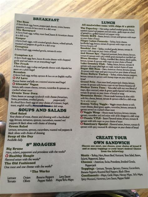 Menu at Glen Mountain Market Bakery & Deli, Watkins Glen