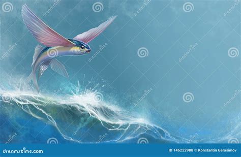 Flying Fish Jumping and Flying. Stock Illustration - Illustration of ...