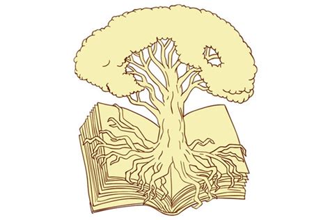 Oak Tree Rooted on Book Drawing