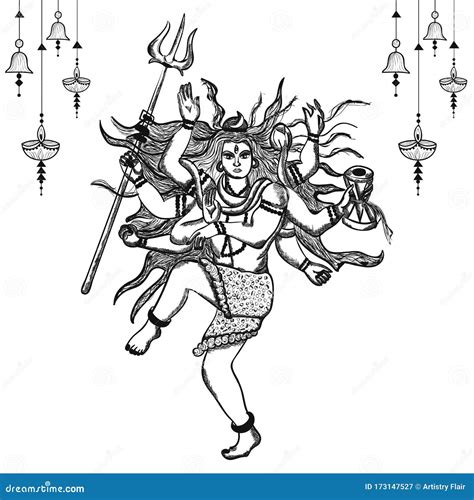 Hand Drawn Illustration of Lord Shiva in Hindu Mythology. Sketch of ...