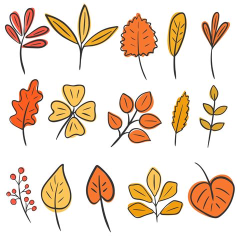 Set of autumn leaves hand drawing Vector 3193585 Vector Art at Vecteezy