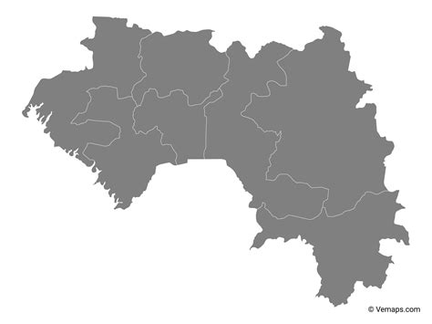 Grey Map of Guinea with Regions | Free Vector Maps