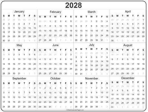 2028 year calendar | yearly printable